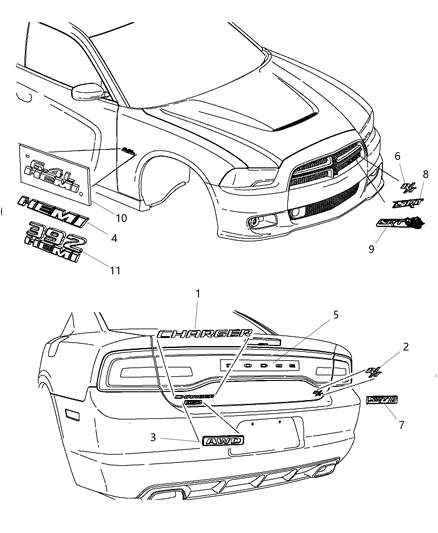 2014 Dodge Charger Nameplates - Emblem & Medallions Diagram