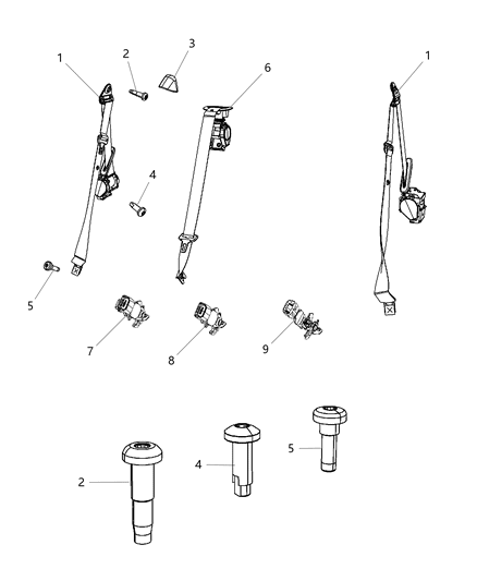 2009 Chrysler PT Cruiser Rear Seat Belt Diagram for ZF32BD5AF