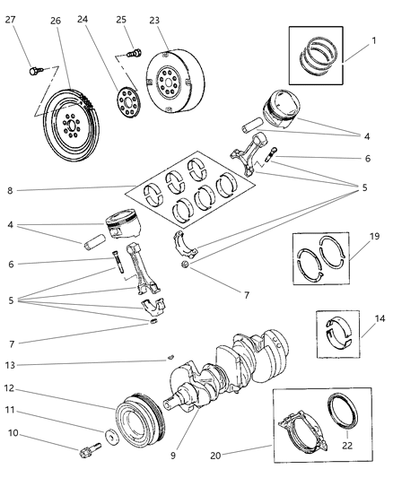 1999 Dodge Stratus Crankshaft , Piston And Torque Converter Diagram 3