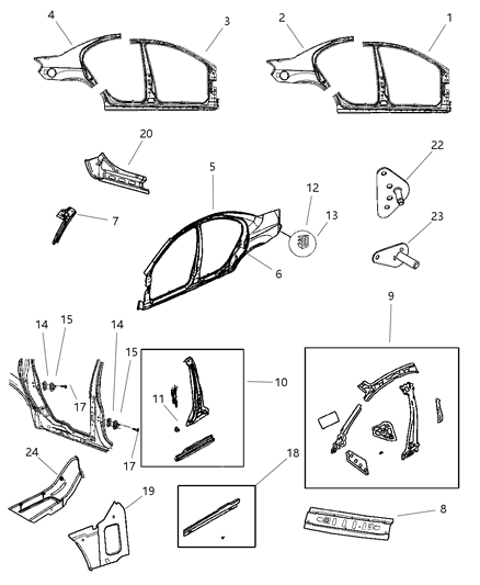 2003 Dodge Neon Panel-Body Side Aperture Inner Diagram for 5066267AA