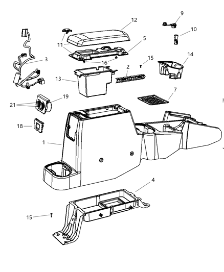 2008 Dodge Durango Floor Console Front Diagram