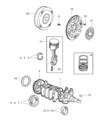 2004 Chrysler PT Cruiser Crankshaft , Piston , Driveplate & Torque Converter Diagram 4