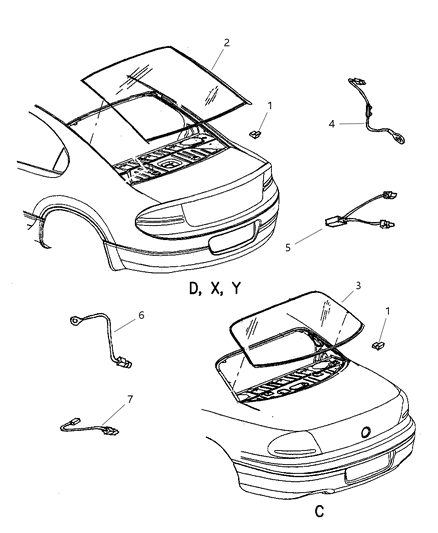 1998 Dodge Intrepid Glass - Rear Window Diagram