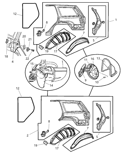 1999 Jeep Grand Cherokee Panels - Rear Quarter Diagram