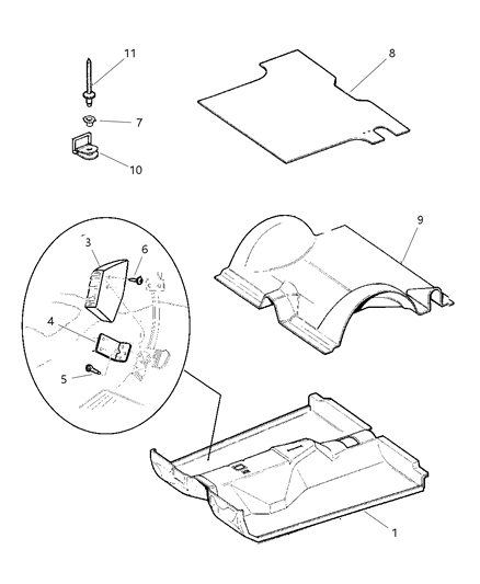 2001 Jeep Cherokee Carpet-Floor Diagram for 5FM05LAZAU