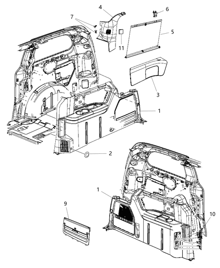 2011 Chrysler Town & Country Panel-Quarter Trim Diagram for 1GL77BD1AF