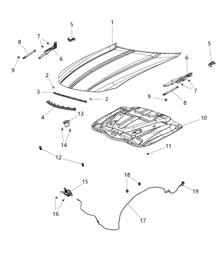 2018 Dodge Charger Hood & Related Parts Diagram 1