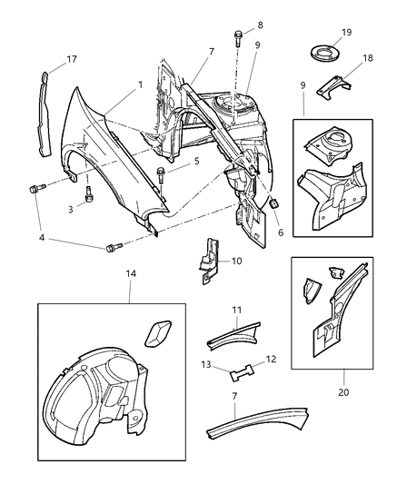 1999 Chrysler Concorde Front Fender Diagram