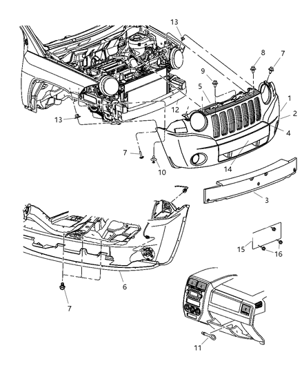 2007 Jeep Compass REINFMNT-Front Bumper Diagram for 5116056AB