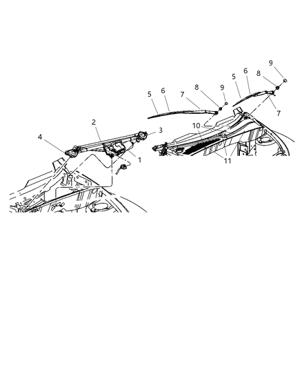 2009 Chrysler PT Cruiser Wiper System Front Diagram