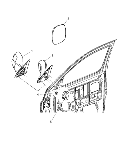 2008 Dodge Ram 3500 Outside Rearview Manual Mirror Diagram for 55077752AF