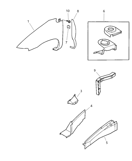 2005 Dodge Caravan Front Fender & Shield Diagram