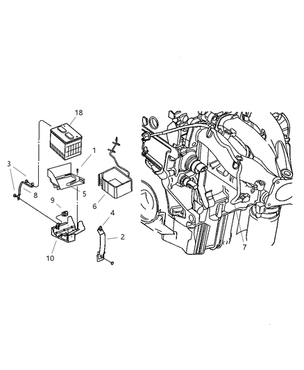 2001 Chrysler Sebring Sedan & Convertible Battery Tray & Cables Diagram