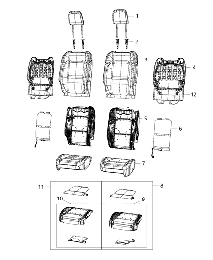 2019 Jeep Wrangler Front Seat Back Diagram for 6ZH50TX7AB