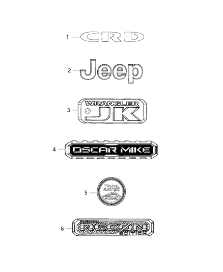 2018 Jeep Wrangler JK (Previous-generation) Nameplates Diagram