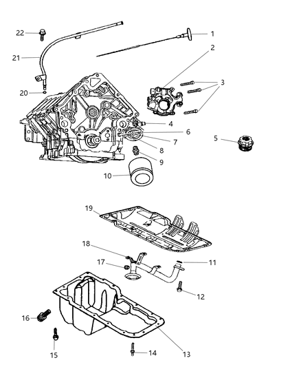 2007 Dodge Ram 2500 Oil Pump , Oil Pan And Indicator Diagram 1