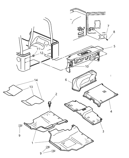 2006 Jeep Wrangler Carpets & Interior Trim Panels Diagram