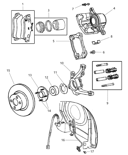 2005 Chrysler PT Cruiser Front Brakes Diagram