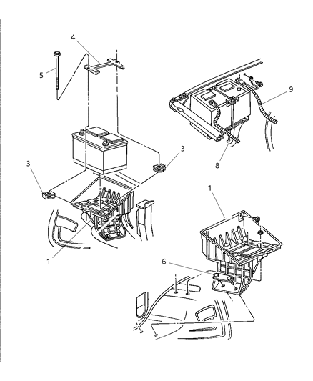 1998 Dodge Ram 2500 Regular Cab Battery Tray & Cables Diagram