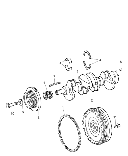 2009 Chrysler PT Cruiser Crankshaft , Crankshaft Bearings , Damper And Flywheel Diagram 1