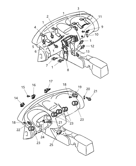 2001 Chrysler Sebring Instrument Panel Brackets & Outlets Diagram