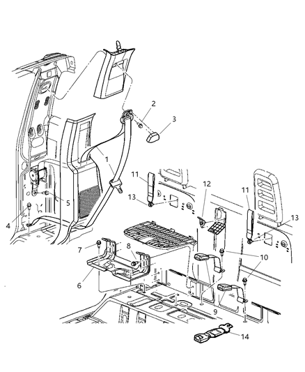 2005 Dodge Dakota Belts, Rear Seat & Tethers Diagram 1