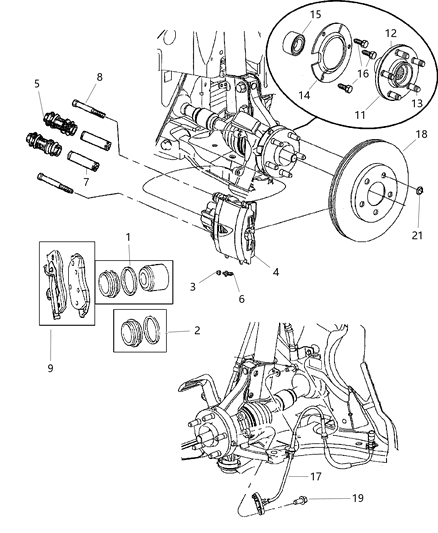 2000 Dodge Neon Disc Brake Pad Kit Diagram for 5086506AA