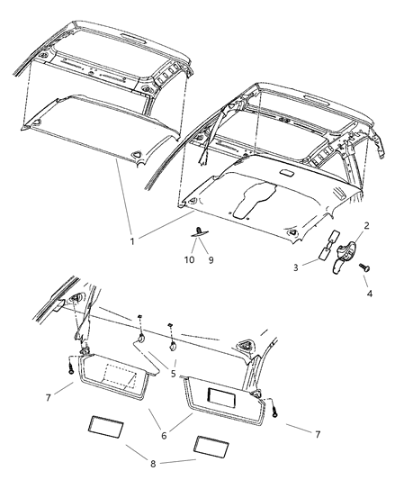 2000 Dodge Dakota Headliner & Visor Diagram