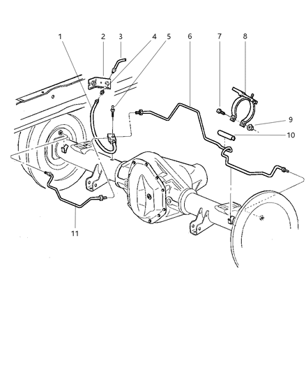 2000 Dodge Ram 2500 Quad & Club Cab Lines & Hoses, Brake, Rear Diagram
