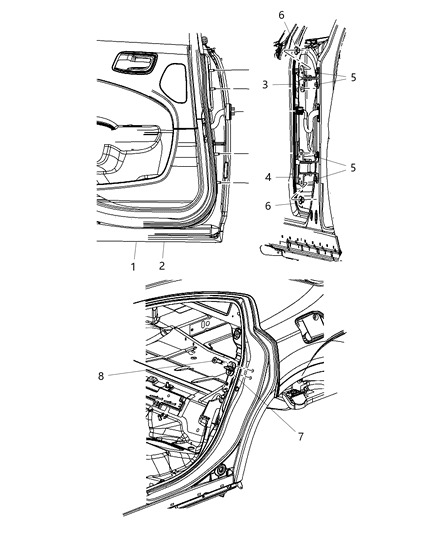 2020 Dodge Charger Rear Door - Shell & Hinges Diagram