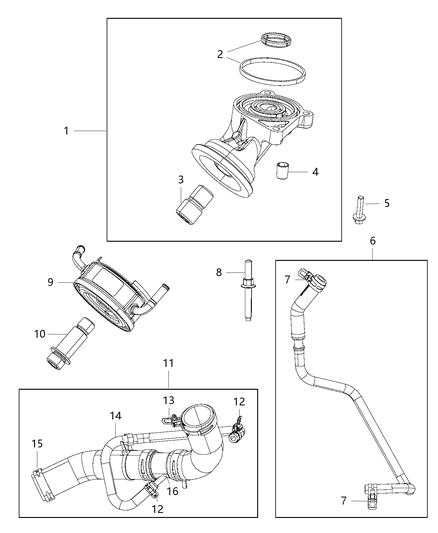 2019 Ram 1500 Engine Oil Filter & Housing & Adapter / Oil Cooler , Adapter & Hoses / Tubes Diagram 3