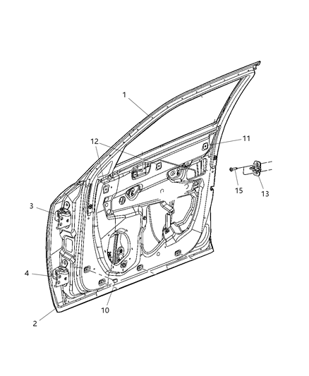 2006 Dodge Magnum Front Door Lower Hinge Diagram for 5166090AA