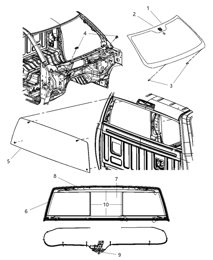 2011 Ram 1500 Windshield & Back Glass Diagram