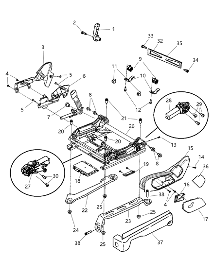 2007 Jeep Grand Cherokee Adjuster, Recliners, Drivers Seat Diagram