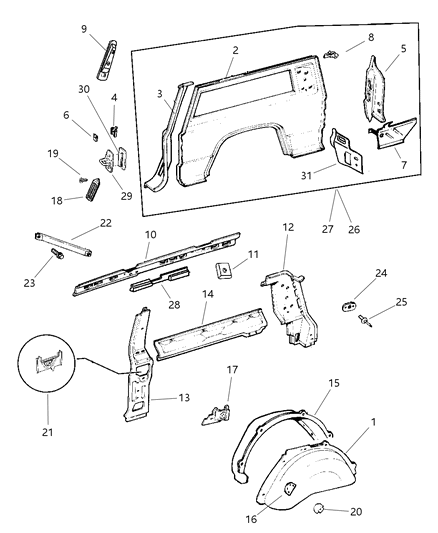 2001 Jeep Cherokee Panels - Rear Quarter Diagram 1