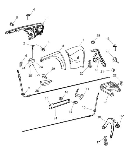 2008 Dodge Sprinter 3500 Park Brake Lever & Cables, Front Diagram