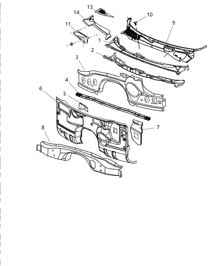 2014 Dodge Challenger Cowl, Dash Panel & Related Parts Diagram