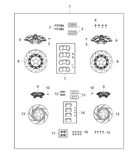 2018 Dodge Challenger Brake Kit, Front And Rear Diagram