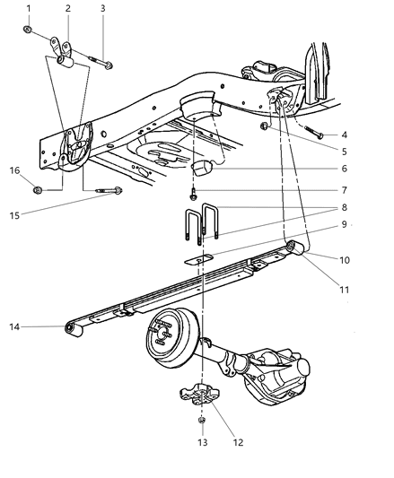 1999 Dodge Dakota Suspension - Rear Leaf Springs Diagram 2