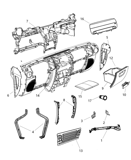 2008 Jeep Wrangler Glove Box-Instrument Panel Diagram for 5KD241J8AB