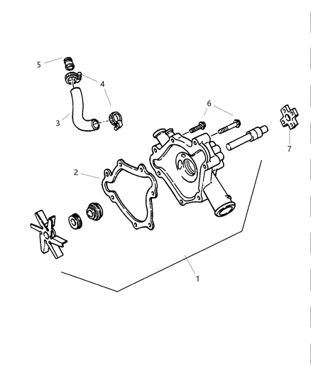 1997 Dodge Ram Van Water Pump & Related Parts Diagram