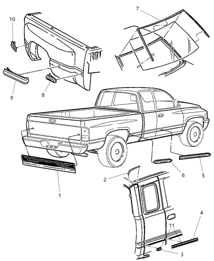 1998 Dodge Ram 2500 Molding-Roof Quarter Joint Diagram for 55275439AA
