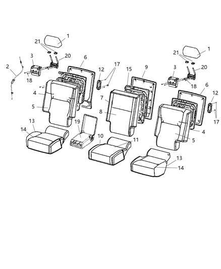 2008 Jeep Commander Rear Seat Cushion Diagram for 1JF751DVAA