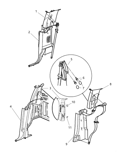 2007 Dodge Ram 2500 Panel-B Pillar Diagram for 5GY69BD5AF