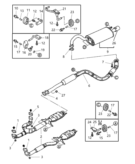 2004 Chrysler Sebring Front Exhaust Pipe Diagram for MN135516