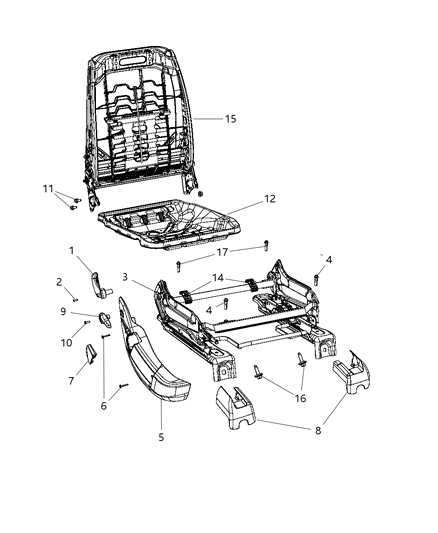 2009 Dodge Charger Adjusters, Recliners & Shields - Passenger Seat - Manual Diagram