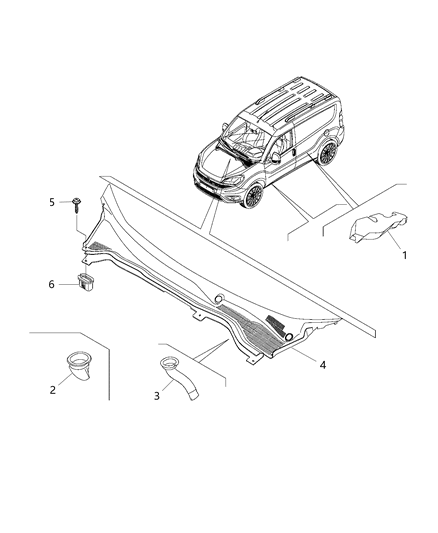 2015 Ram ProMaster City Cowl Screen And Related Parts Diagram