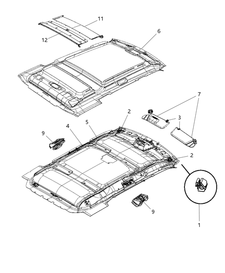 2010 Jeep Liberty Headliners & Visors Diagram