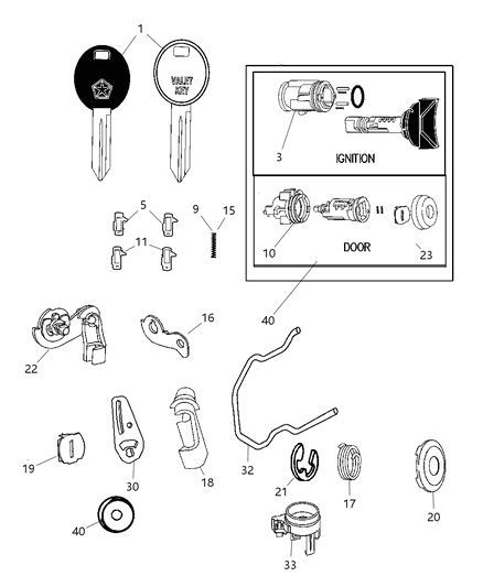 2007 Dodge Grand Caravan Lock Cylinders, Keys & Repair Components Diagram