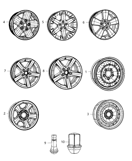 2010 Dodge Ram 1500 Steel Wheel Diagram for 52110457AB